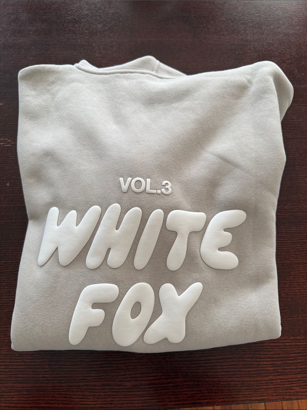 White Fox Boutique Light Gray Crewneck Sweatshirt with White Puffy Logo